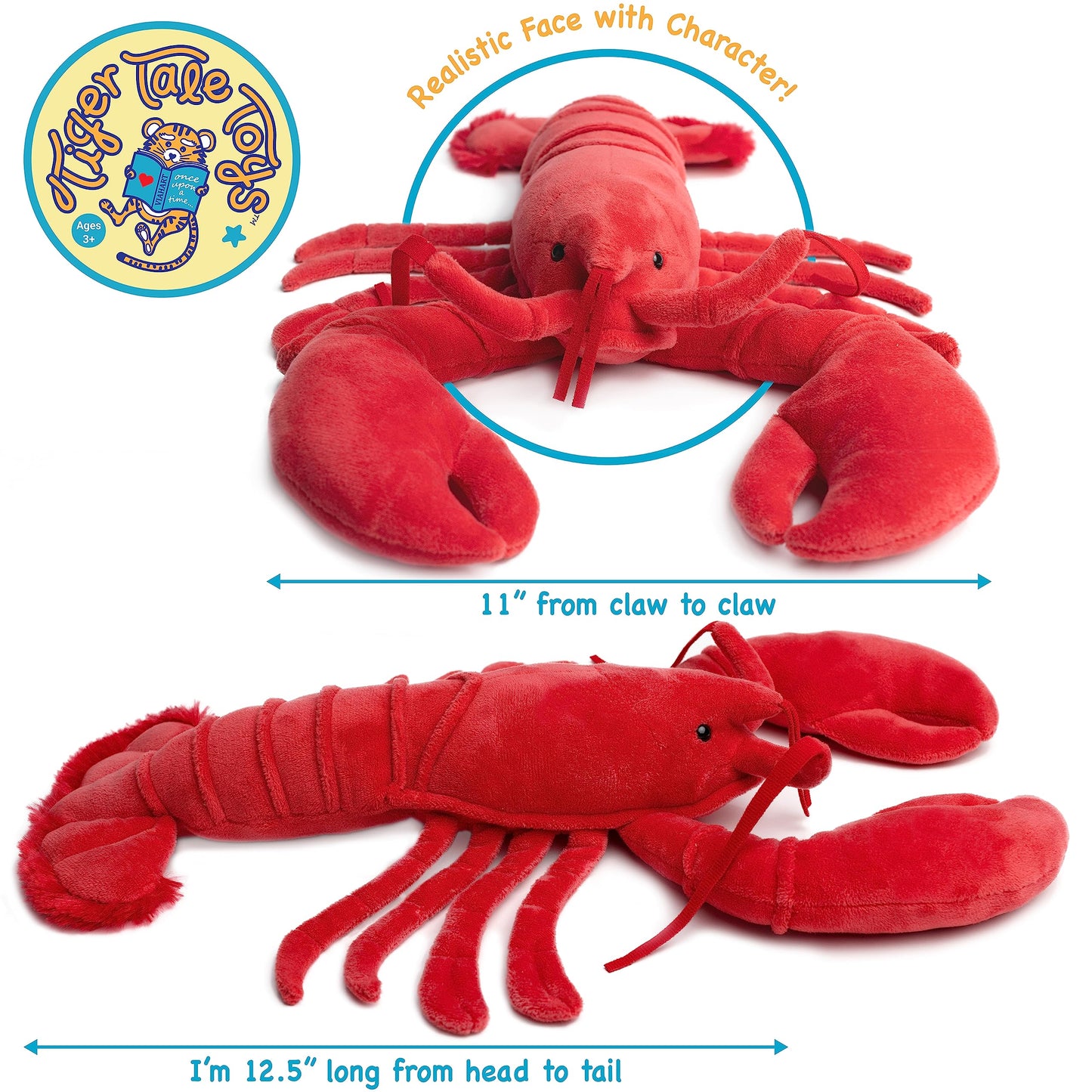 TigerHart 13-Inch Lenora The Lobster Plush Stuffed Animal - Multicolor, Soft Polyester Material