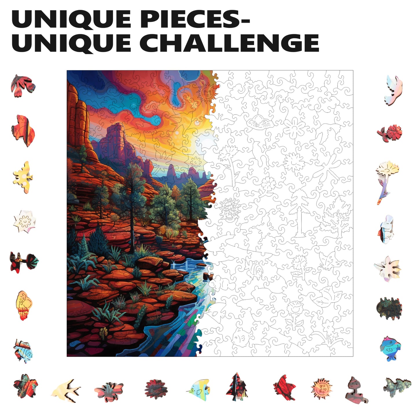 Trippy Puzzle Co - Wooden Jigsaw Puzzle For Adults - Challenging 300 Piece Puzzle With Cool Shapes - Mountain Landscape Scenic N