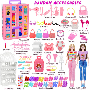 Doll Closet Playset With Doll, 342 Pcs Clothes And Accessories, Princess Dresses Top Pants Swimsuits Wardrobe Shoes Hangers And Other Accessories, Doll Dress Up Toys For Girls Toddlers Gift Toys