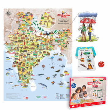 Unikplay Geografika India Map Game With Flash Cards | Geography Game For Kids 5+ Years | Educational Toy | Birthday & Return Gif