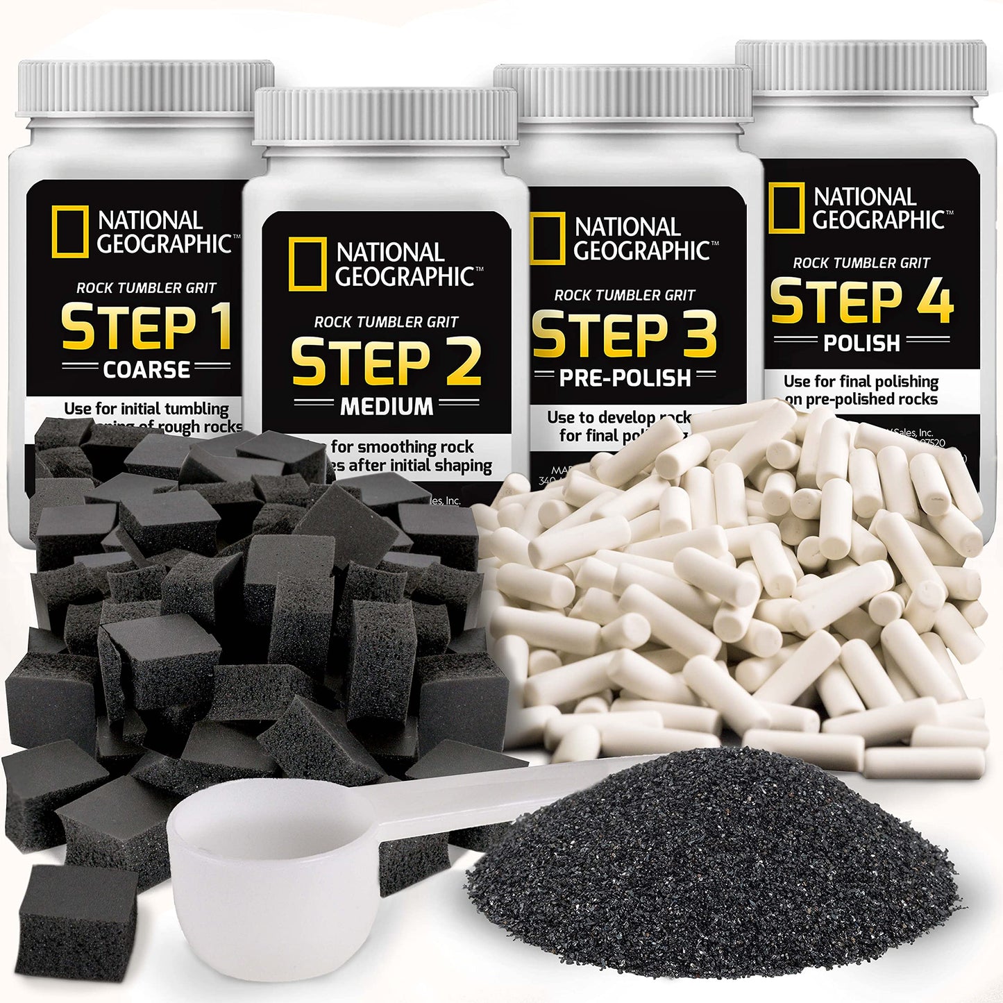 National Geographic Rock Tumbler Media - The Ultimate Rock Polishing Supplies Kit, 4 Stage Bulk Grit, 1.5 Pounds Of Ceramic Pell