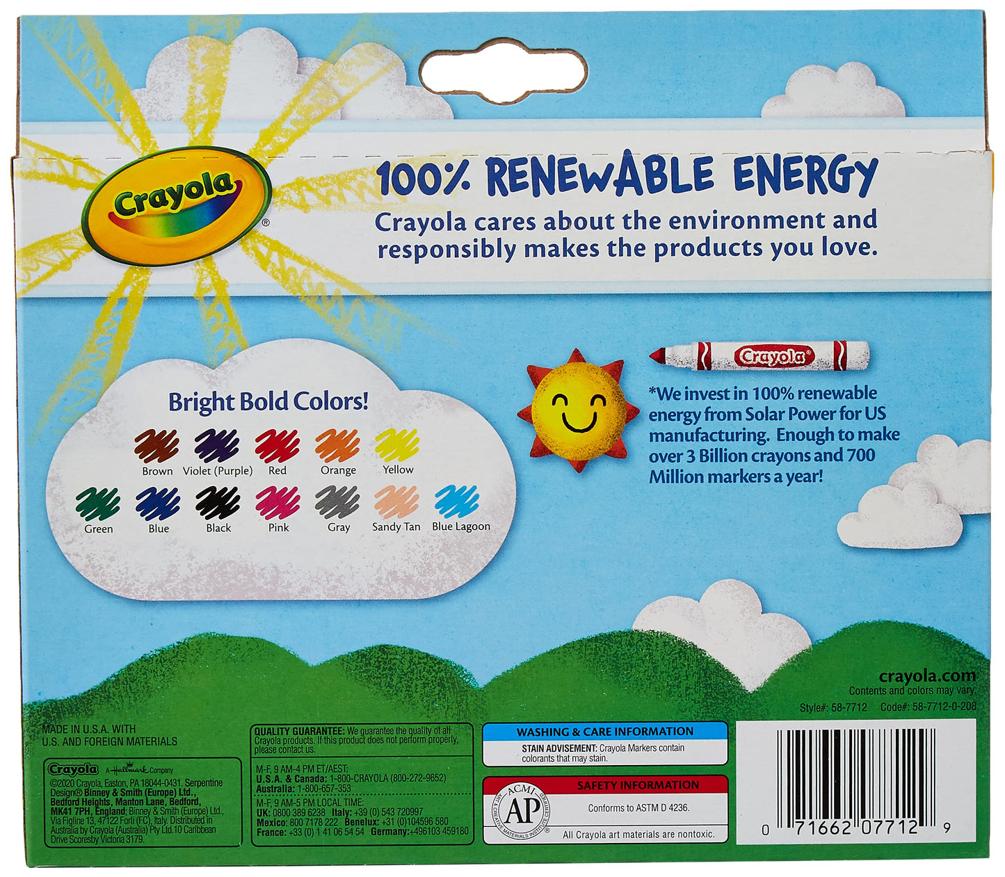 Crayola CRA-58-7712 Classic Non-Washable Marker, Broad-Line, 12 Colors/Set