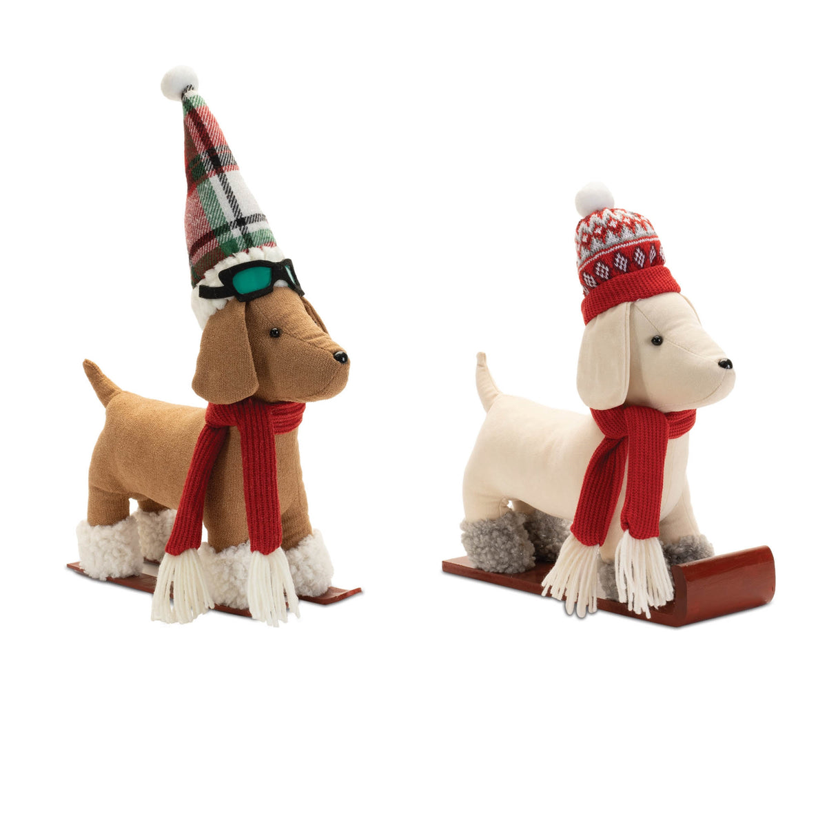 Dog on Sled and Skis (Set of 2) 13L x 13.5H, 13L x 16.5H Polyester