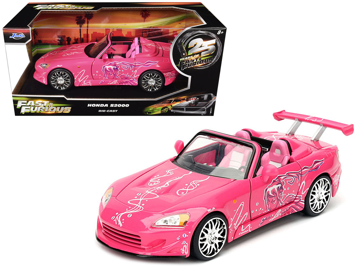 Sukis 2001 Honda S2000 Convertible Pink with Graphics inch25 Years of Fast & Furiousinch inch2 Fast 2 Furiousinch (2003) Movie 1/24 Diecast Model Car by Jada