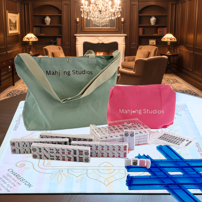 Pink 166-Tiles Mahjong Bundle - American Mahjong Mat Rack Green Tote