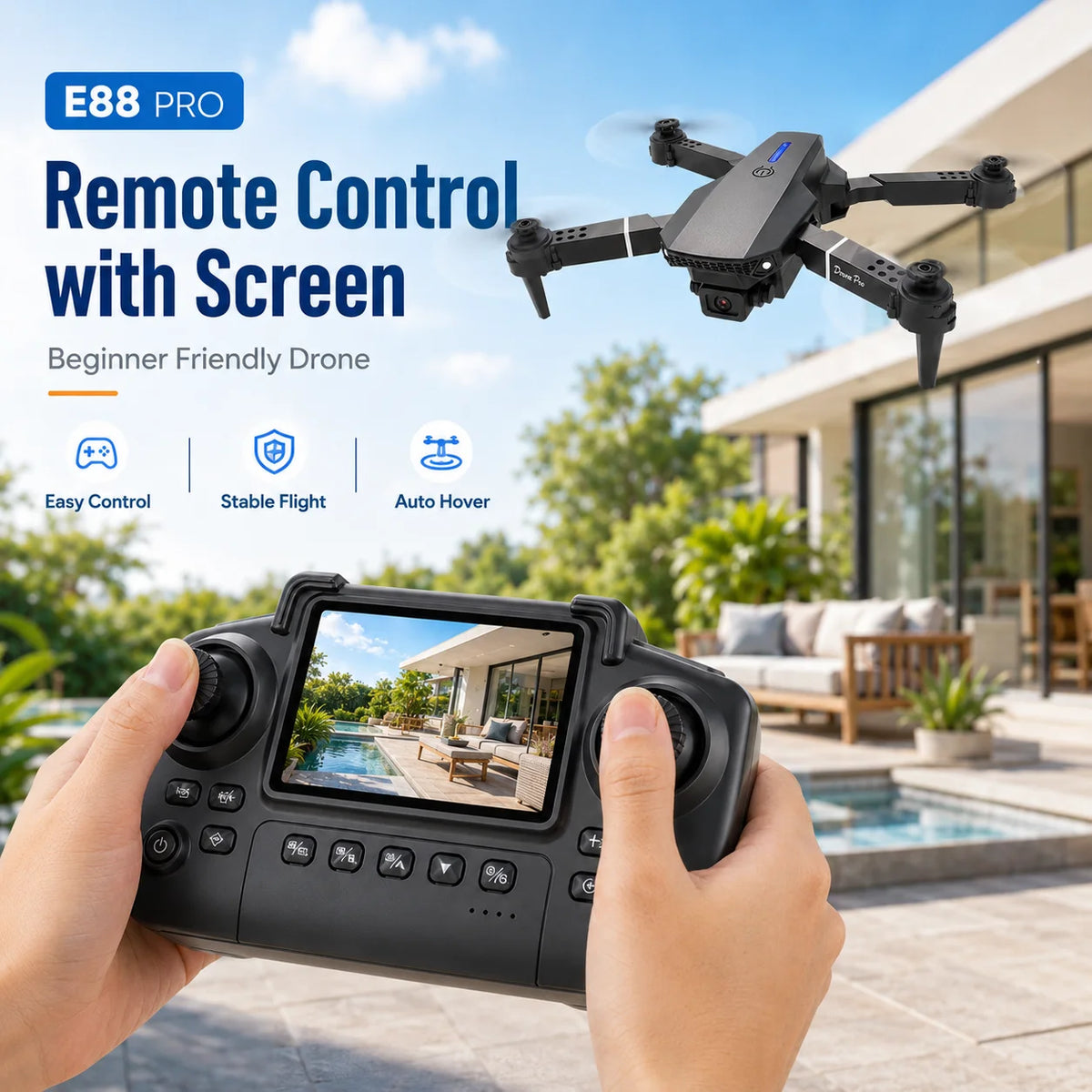 ZNLYRION 480PFoldable FPV Drone with Screen Remote Dual Camera Altitude Hold Headless Model LED Night Light