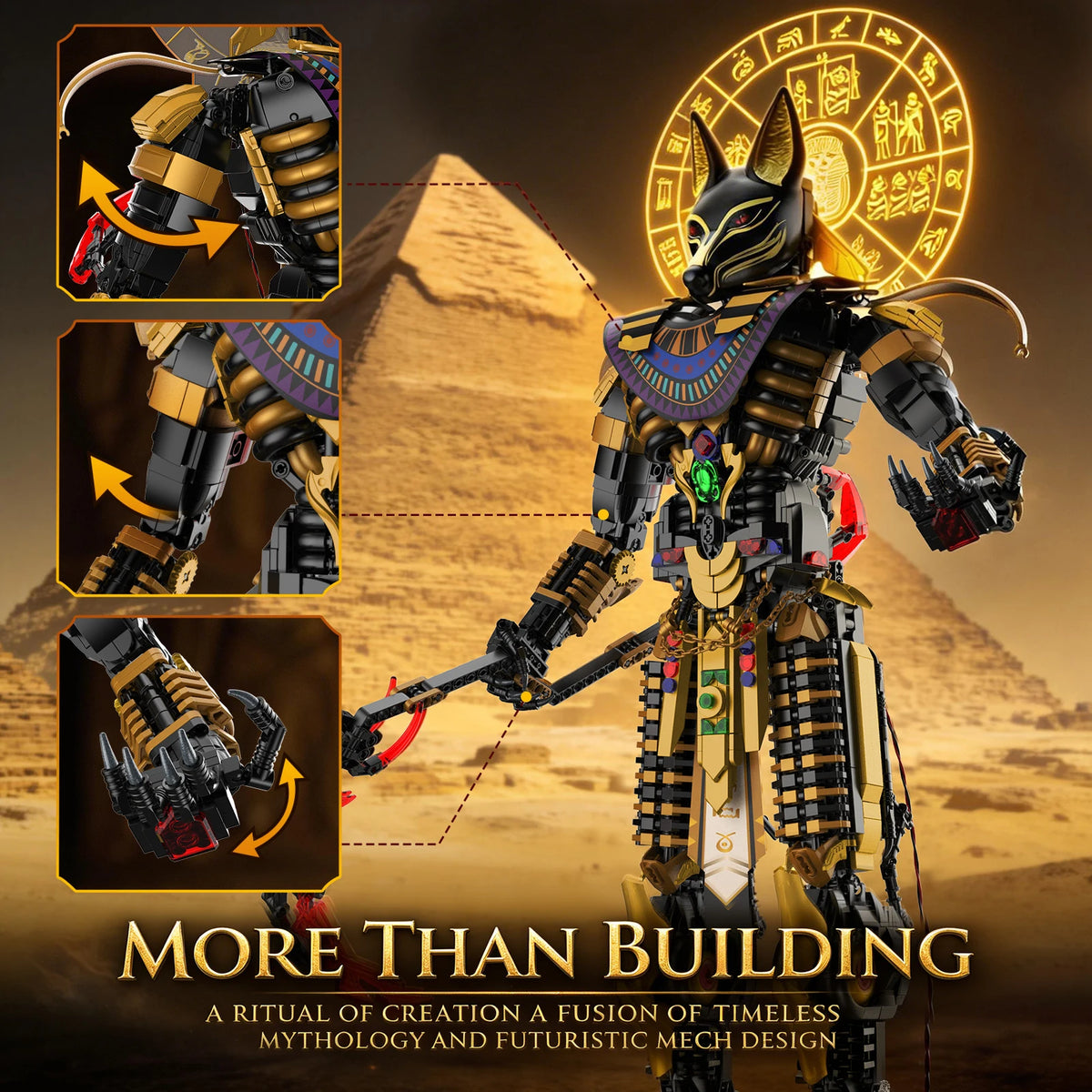 JMBricklayer 3845PCS Anubis Egyptian God LED Light Up Building Blocks Mech Model Kit Statue Display Mythology Collectible Home Decor Gift for Adults Fantasy History Halloween Christmas Birthday Ancient Afterlife Scale of Judg