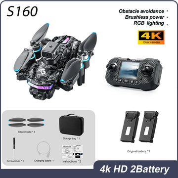 ZNLYRION S160 Foldable Brushless Drone with Screen Remote 360° Obstacle Avoidance EIS Dual Camera Optical Flow Positioning RGB LED Light RC Quadcopter