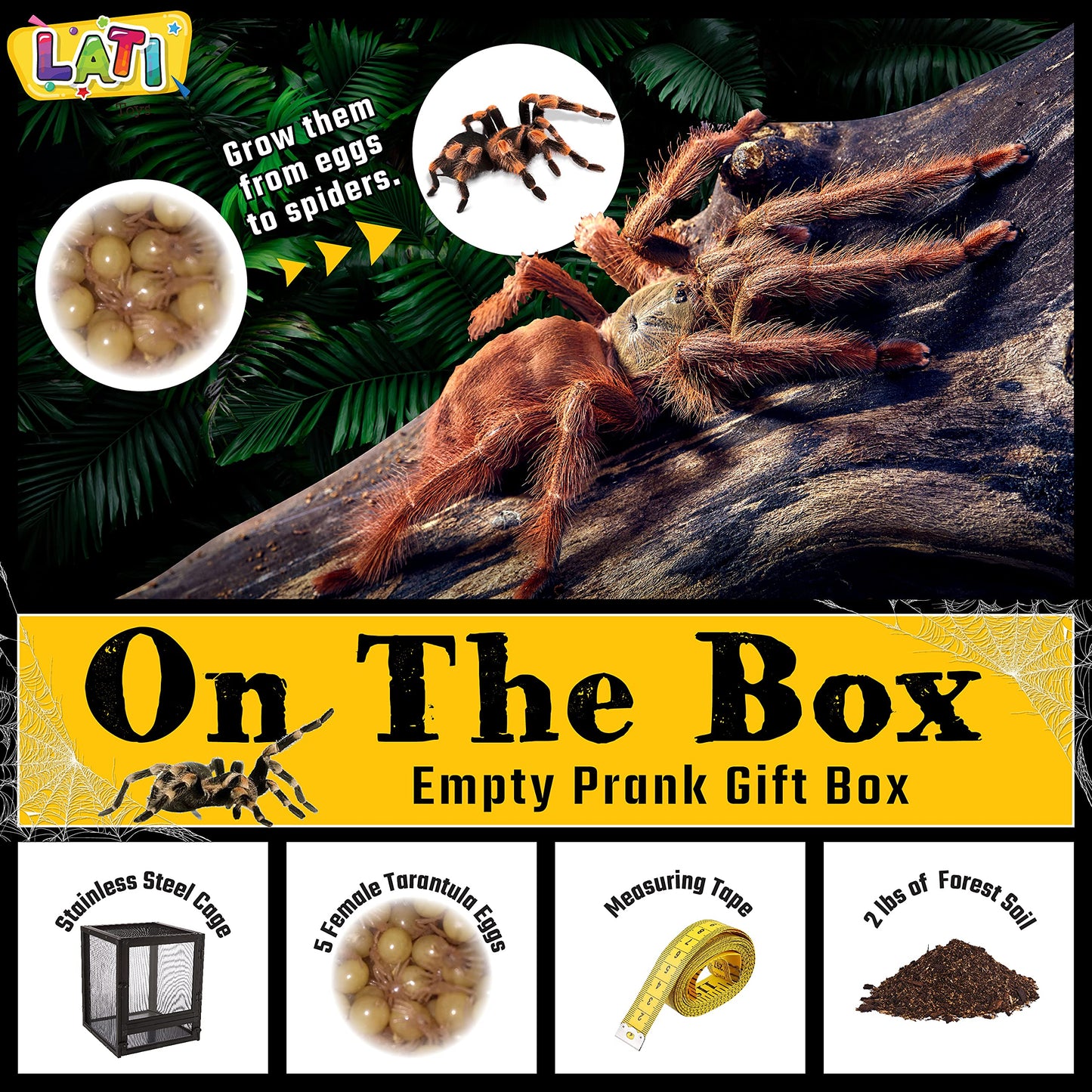 LATI TOYS Prank Tarantula Raise - Wrap Your Real Gift in a Prank Funny Gag Joke Gift Box ; Awesome Novelty Gift Box for Any mature-themed or Kid! Gag Party Funny Silly Joke Gift  No Contents Added