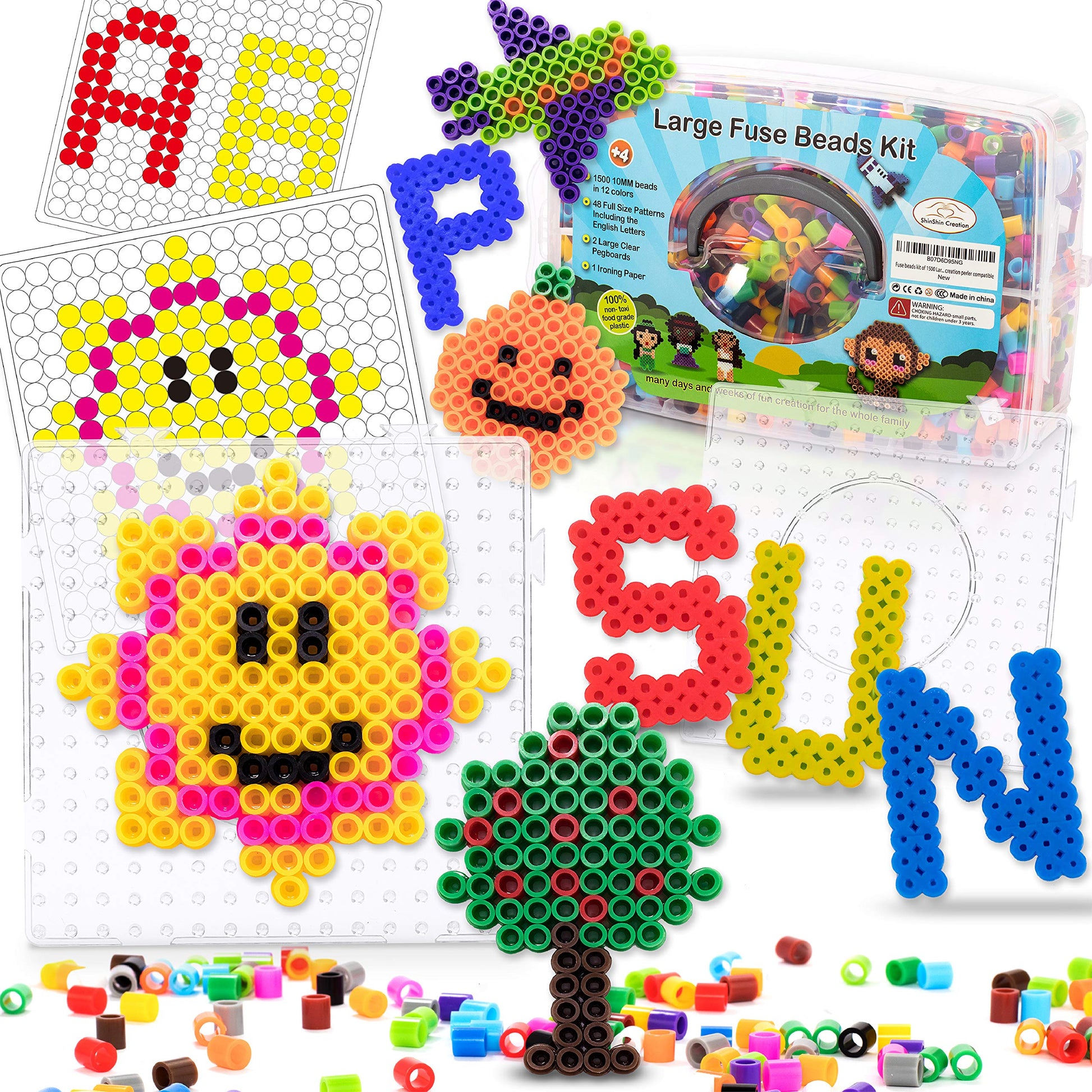 Fuse Beads kit of 1500 Large 10MM Melty Beads Perfect for Ages 47 with 48 Patterns and pegboard arts and crafts for girls and b