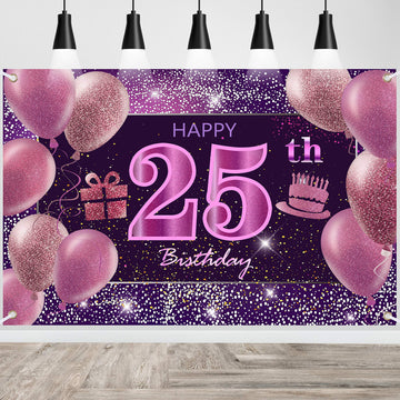 25Th Birthday Decorations For Girls Happy Birthday Banner Pink Decorations For A Party Birthday Backdrop For Women