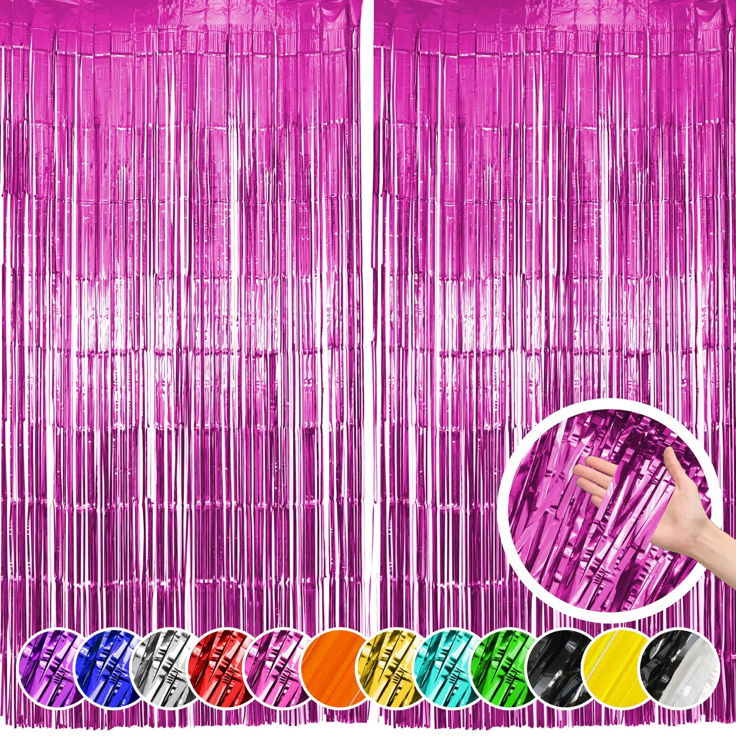 Hampton Distribution 2 Pack Pink Fringe Backdrop, Pink Tinsel Backdrop Curtains, Decorations for Baby Showers, Birthday, Holiday