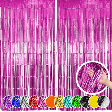 Hampton Distribution 2 Pack Pink Fringe Backdrop, Pink Tinsel Backdrop Curtains, Decorations for Baby Showers, Birthday, Holiday