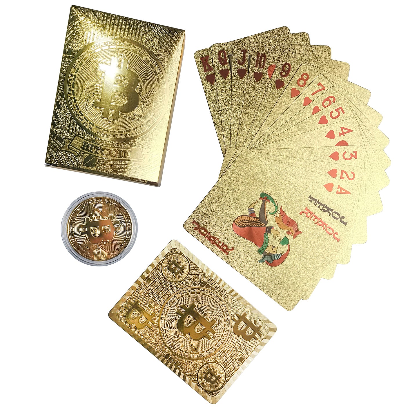 Rich Life Style Bitcoin Playing Cards - Waterproof Gold with Commemorative Bitcoin Encased in Plastic