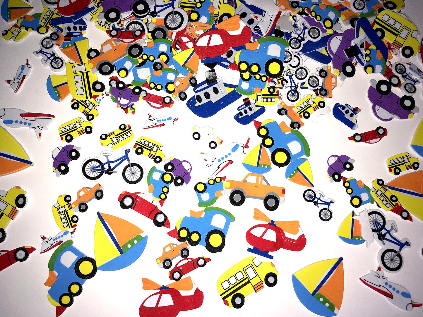 Self Adhesive Craft Stickers, Carnival, Planets, Farm Animals, Princess, Dinosaur Themed Stickers (500 Piece Party Packs) (Transportation)