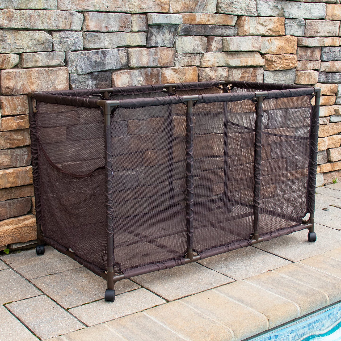 Pool Bins Pool Noodles Holder, Toys, Balls, Floats and Equipment Mesh Rolling Storage Organizer Bin, Kids Height, Large (25'' L