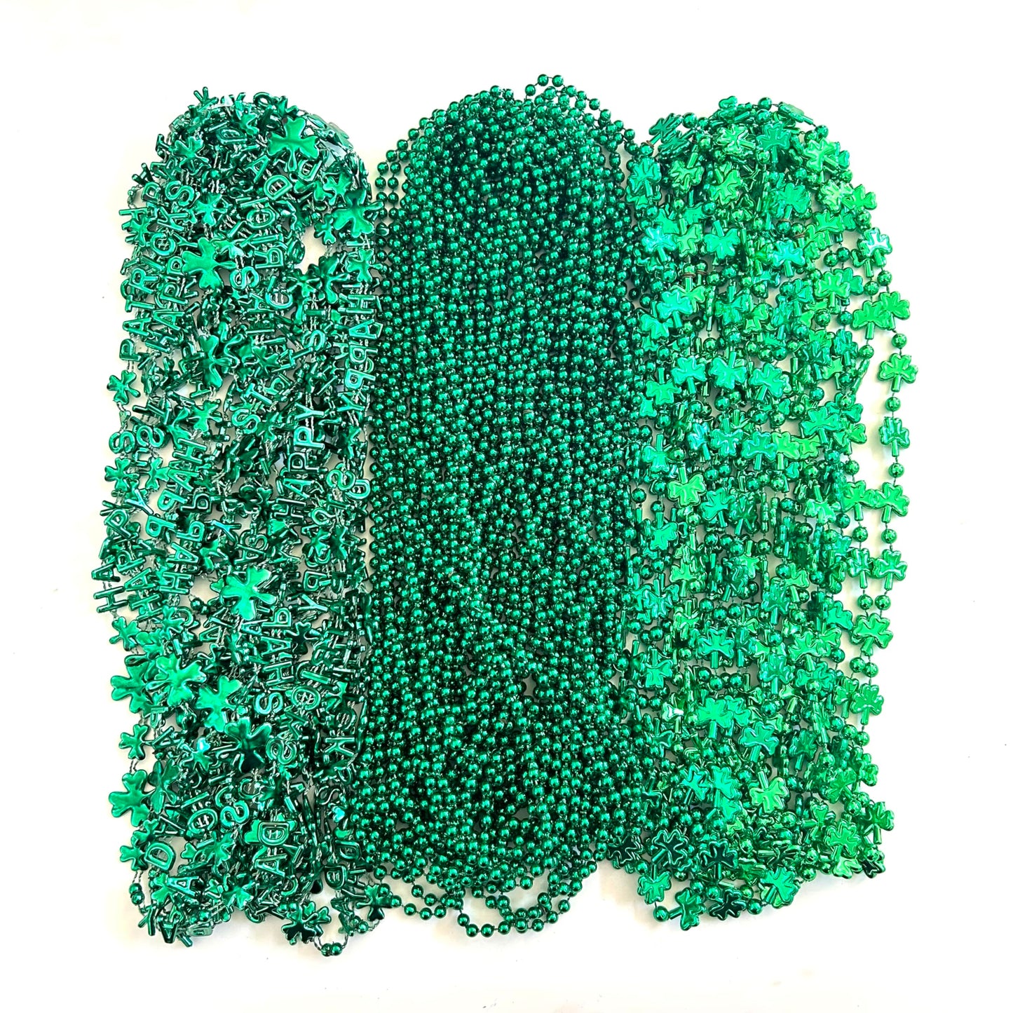 GZYSSL 72 Pcs St. Patrick's Day Bead Necklaces Bulk Green St. Patrick's Shot Glass Bead Necklaces St. Patrick's Clover Beads Dec