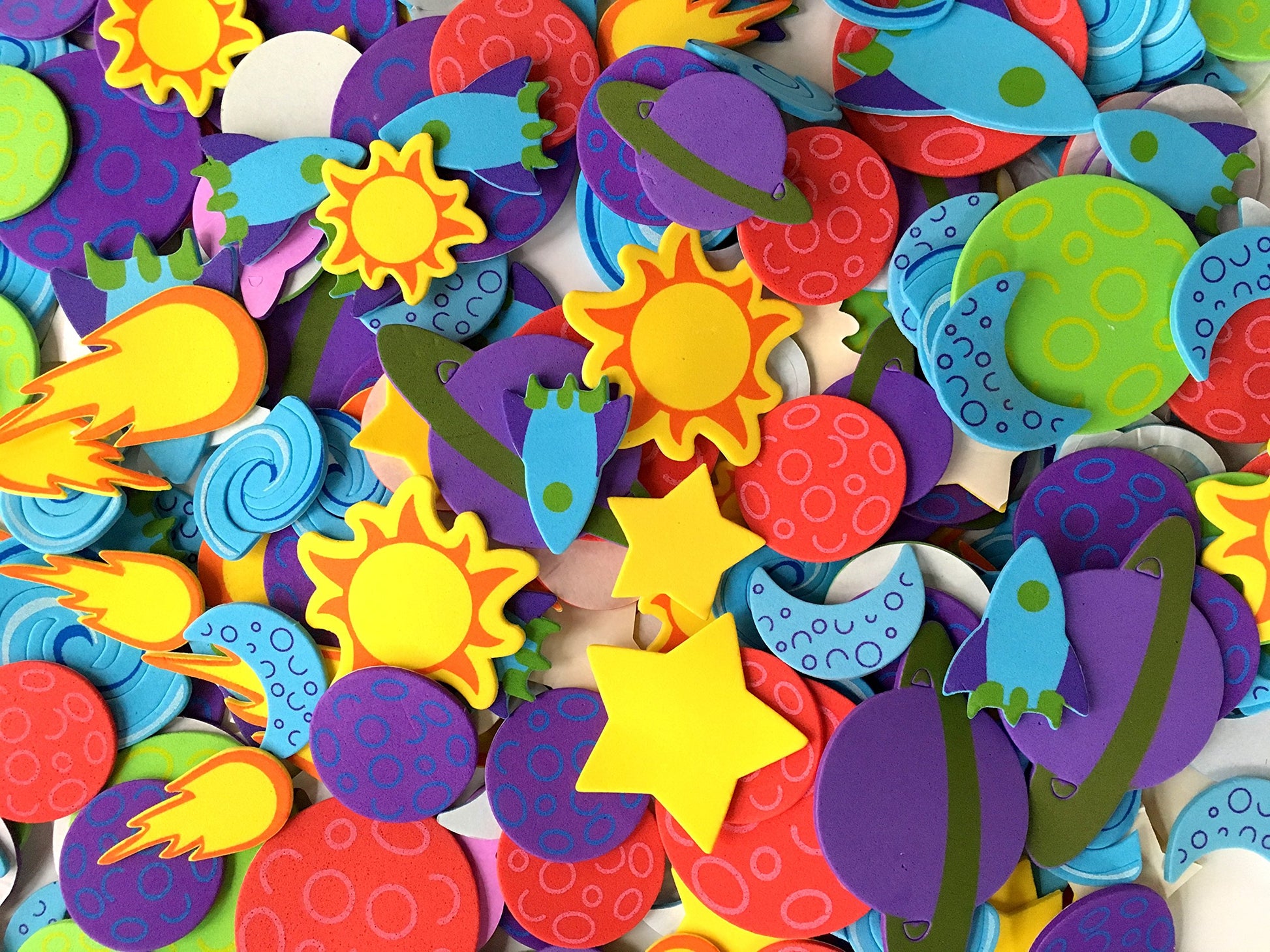 'Playscene' Self Adhesive Craft Stickers, Carnival, Planets, Farm Animals, Princess Themed Stickers (500 Piece Party Packs) (Planets)