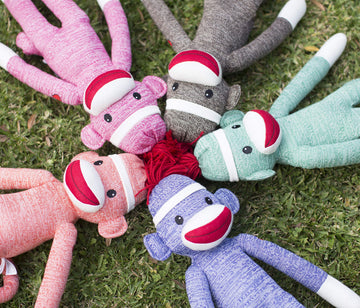 Plushland Adorable Blue Sock Monkey, The Original Traditional Hand Knitted Stuffed Animal Puppet 20 Inches