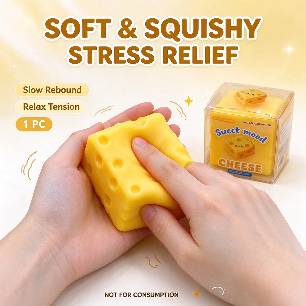 High Quality Simulation Cheese Building Block Squeeze Toy Slow Rising Stress Relief Sensory Fidget Toy for Kids Friends Students Christmas Halloween Party Birthday Gift Goodies