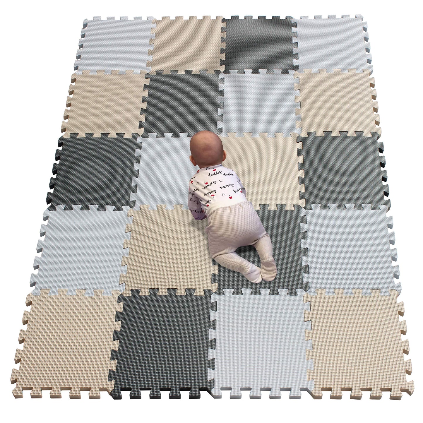 Yiminyuer Waterproof Interlocking Soft Eva Foam Mats Pads Room Garage Floor Tiles Mat Set Kids Baby Play Puzzle Yoga Fitness Gym Exercise Mats White Beige Gray R01R10R12G301020