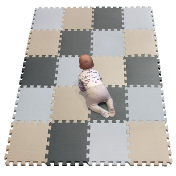 Yiminyuer Waterproof Interlocking Soft Eva Foam Mats Pads Room Garage Floor Tiles Mat Set Kids Baby Play Puzzle Yoga Fitness Gym Exercise Mats White Beige Gray R01R10R12G301020