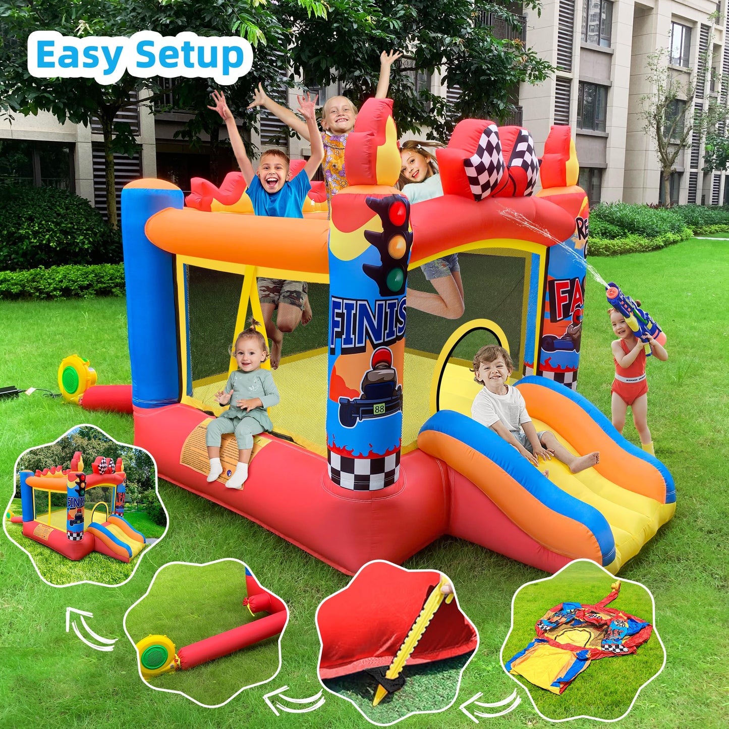 Culaluva Inflatable Bounce House: Bouncy Castle 2-in-1 with Slide for Kids Aged 3-6 - with 370W Blower & Storage Bag - Indoor Ou