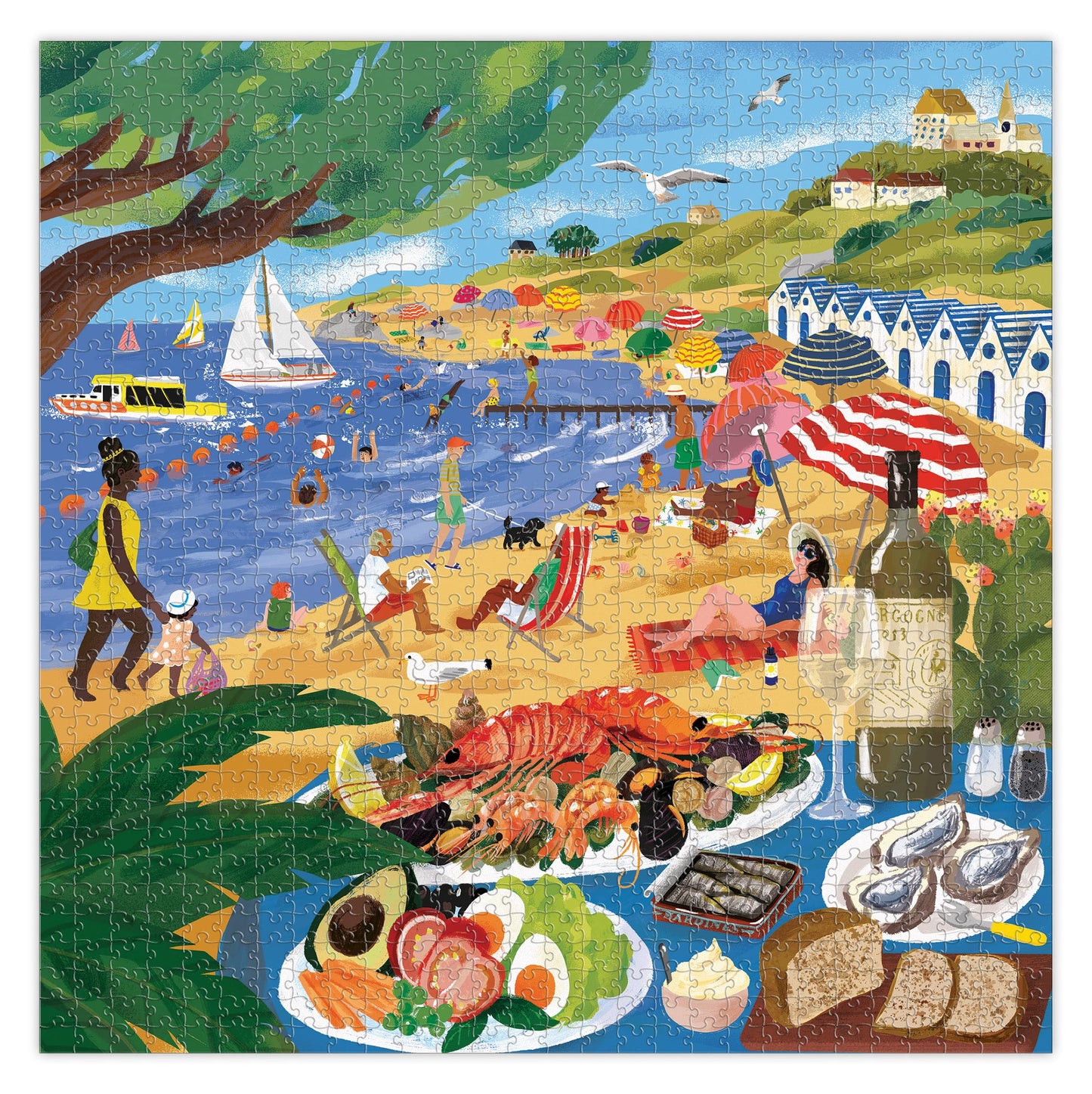 eeBoo: Piece and Love Beach Umbrellas 1000 Piece Square mature-themed Jigsaw Puzzle  Puzzle for mature-themeds and Families  Glossy  Sturdy Pieces and Minimal Puzzle Dust