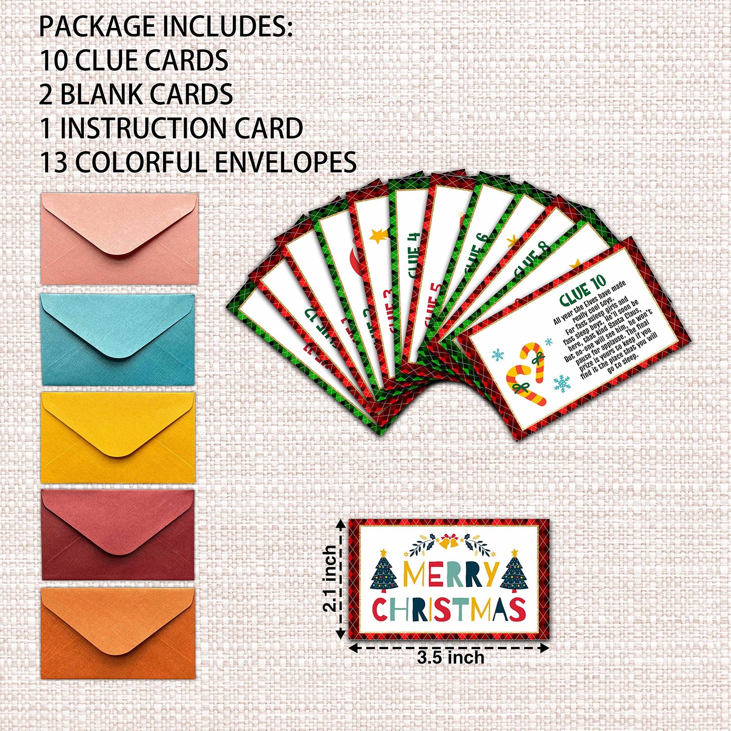 Gihyan Christmas Party Games - Scavenger Hunt Clue Cards with Envelopes, 13 Paper Cards for Xmas & New Year Celebrations