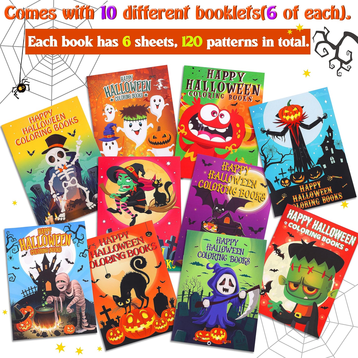 Geefuun 60Pcs Halloween Coloring Books Bulk For Kids - Hallowmas Trick Or Treat Goodie Bags Fillers Stuffer Gifts Party Favors Supplies