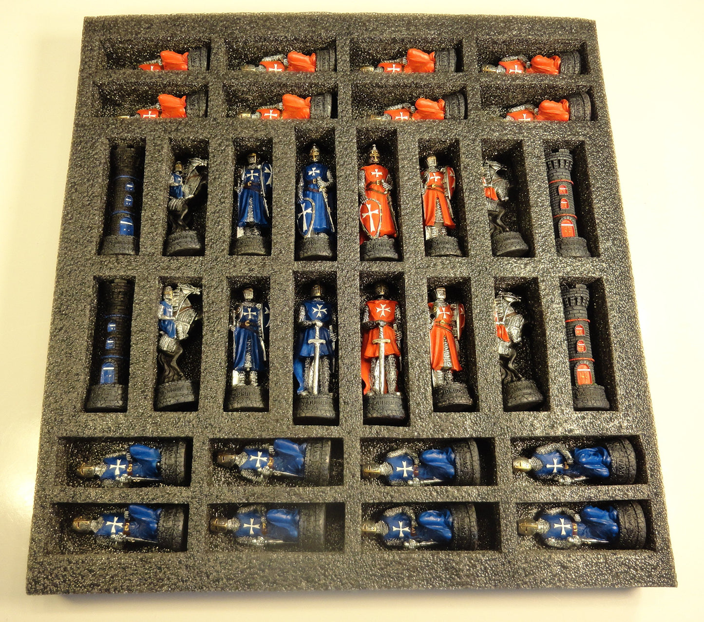 Medieval Times Crusades RED & Blue Maltese Knight Set of Chess Men Pieces Hand Painted - NO Board