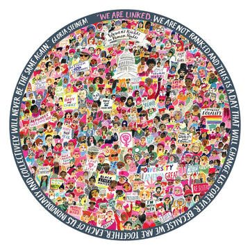 Eeboo: Piece And Love Women March! 500 Piece Round Circle Jigsaw Puzzle, Puzzle For Adults And Families, Glossy, Sturdy Pieces And Minimal Puzzle Dust