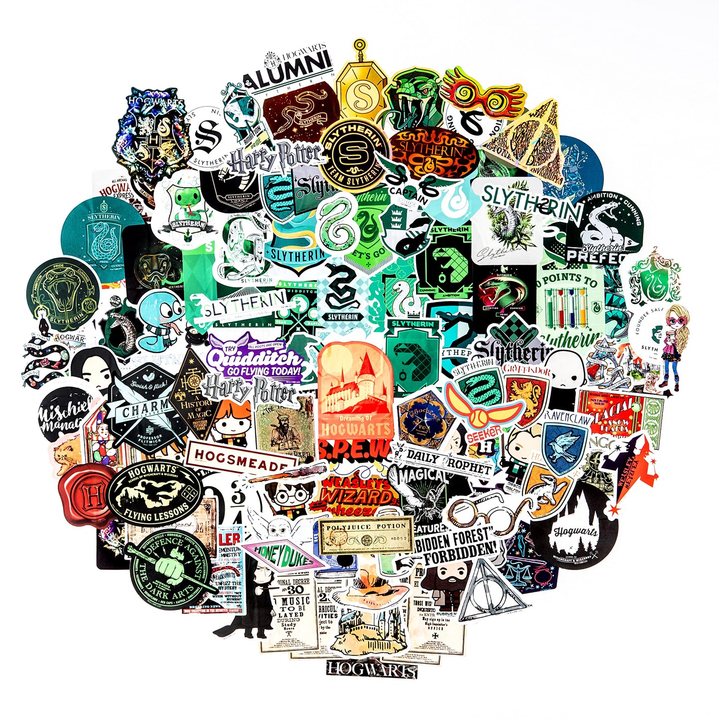 Conquest Journals Harry Potter Slytherin Vinyl Stickers, Unique Stickers Including Holograms, Waterproof And Uv Resistant, Great For All Your Gadgets, Potterfy All The Things (120 Pack Variety Bundle)