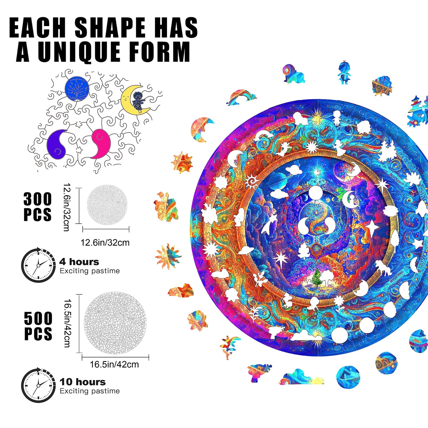 Mys Aurora Wooden Puzzles for mature-themeds Mandala enhanced Unique 300 Piece Medium Size 12.6 x 12.6 Jigsaw Puzzles Brain Teaser Puzzles  Beautiful Package  Best Gift for mature-themeds Family Games