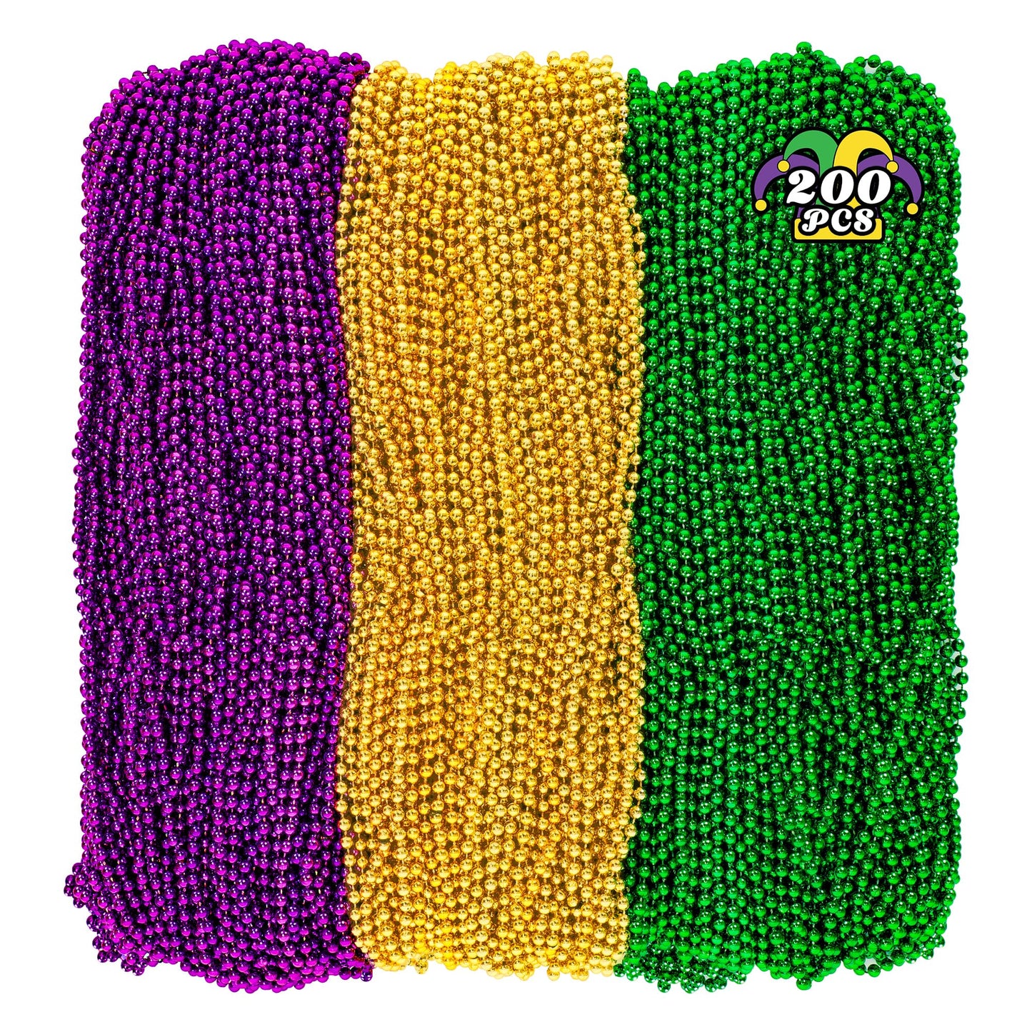 200Pcs Mardi Gras Beads, 33'' Bead Necklace, Mardi Gras Accessories, Purple Gold Green Party Beads Parade Throws Bulk For Christ