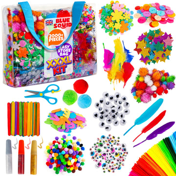 Blue Squid Craft Supplies for Kids - 2000+pcs in This XXXL Arts and Crafts Kit - This Huge Art Supply Box & Craft Set is Perfect