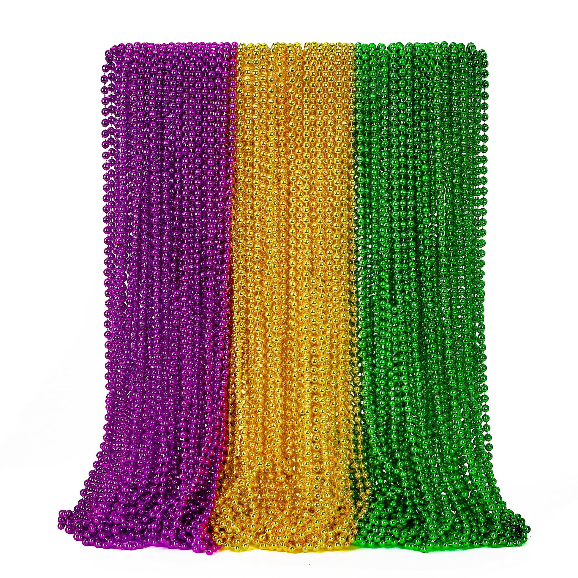 Eoboh 50Pcs Mardi Gras Beads, Mardi Gras Green Purple Gold Necklaces Bulk, Metallic Mardi Gras Beads Necklace Accessories Costum