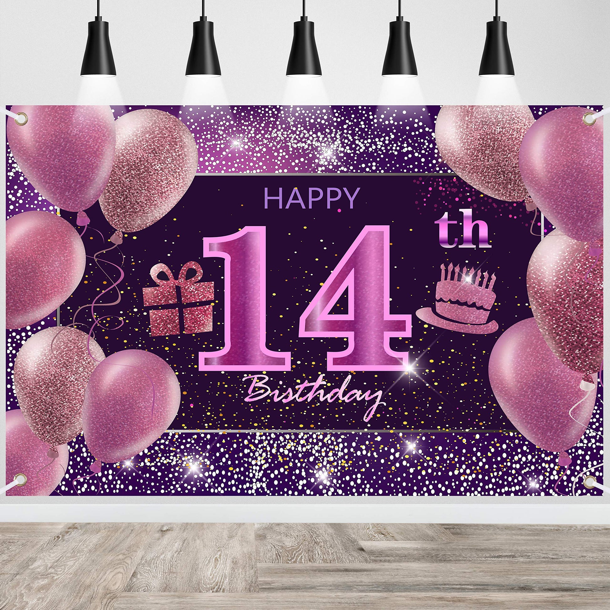 14Th Birthday Decorations For Girls Happy Birthday Banner Pink Decorations For A Party Birthday Backdrop For Women