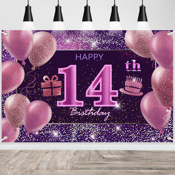 14Th Birthday Decorations For Girls Happy Birthday Banner Pink Decorations For A Party Birthday Backdrop For Women