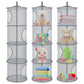 3Pcs Hanging Mesh Space Saver Bags Organizer, Foldable Storage Organizer 4 Compartments Toy Storage Organizer For Kid Room Toys,