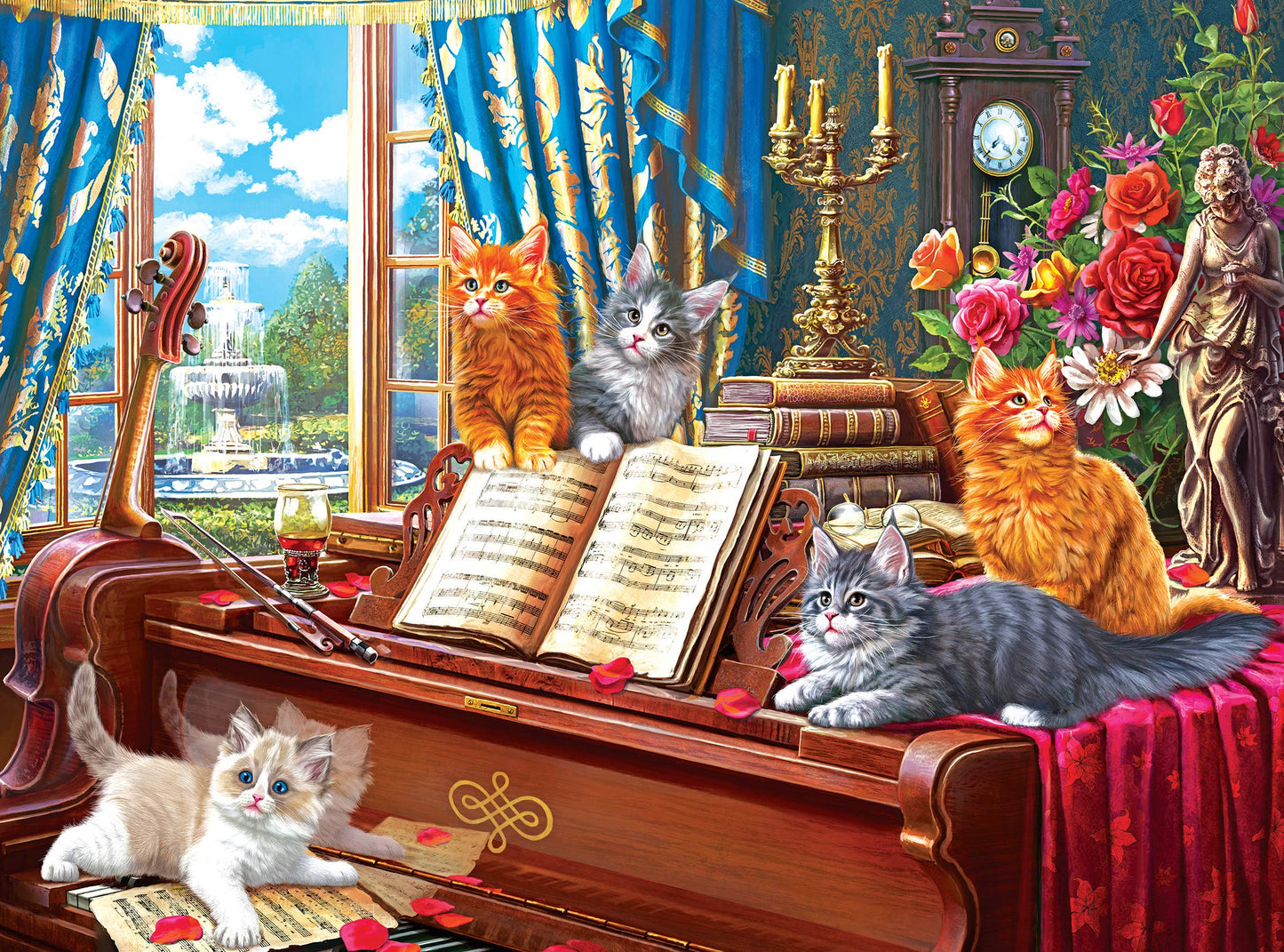 Roseart - Fancy Cats - Piano Lessons - 750 Piece Jigsaw Puzzle For Adults