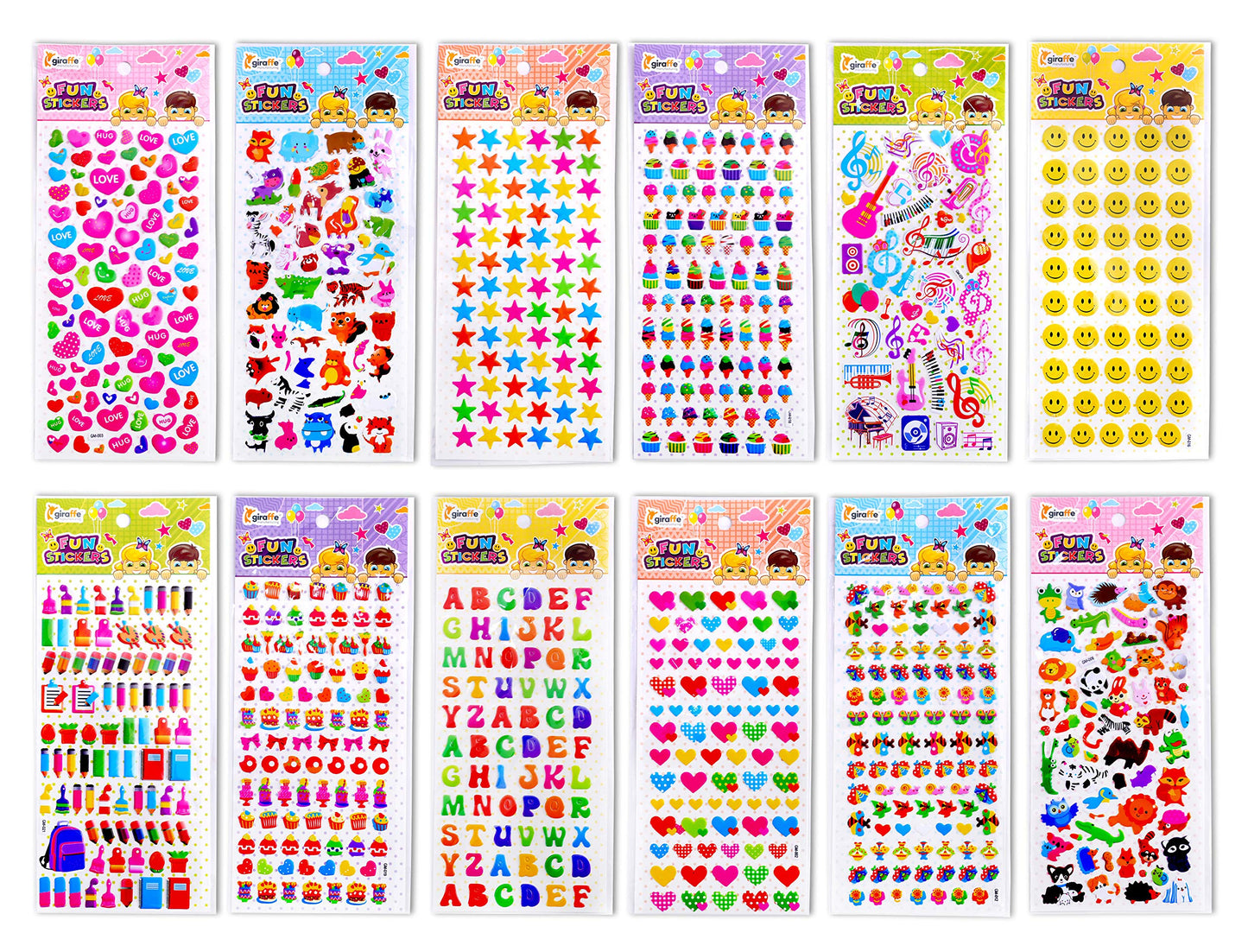 Giraffe Manufacturing 3D Puffy Stickers for Kids - Bulk Pack Toddler Stickers: Cars, Animals & More - Kids Stickers Perfect for