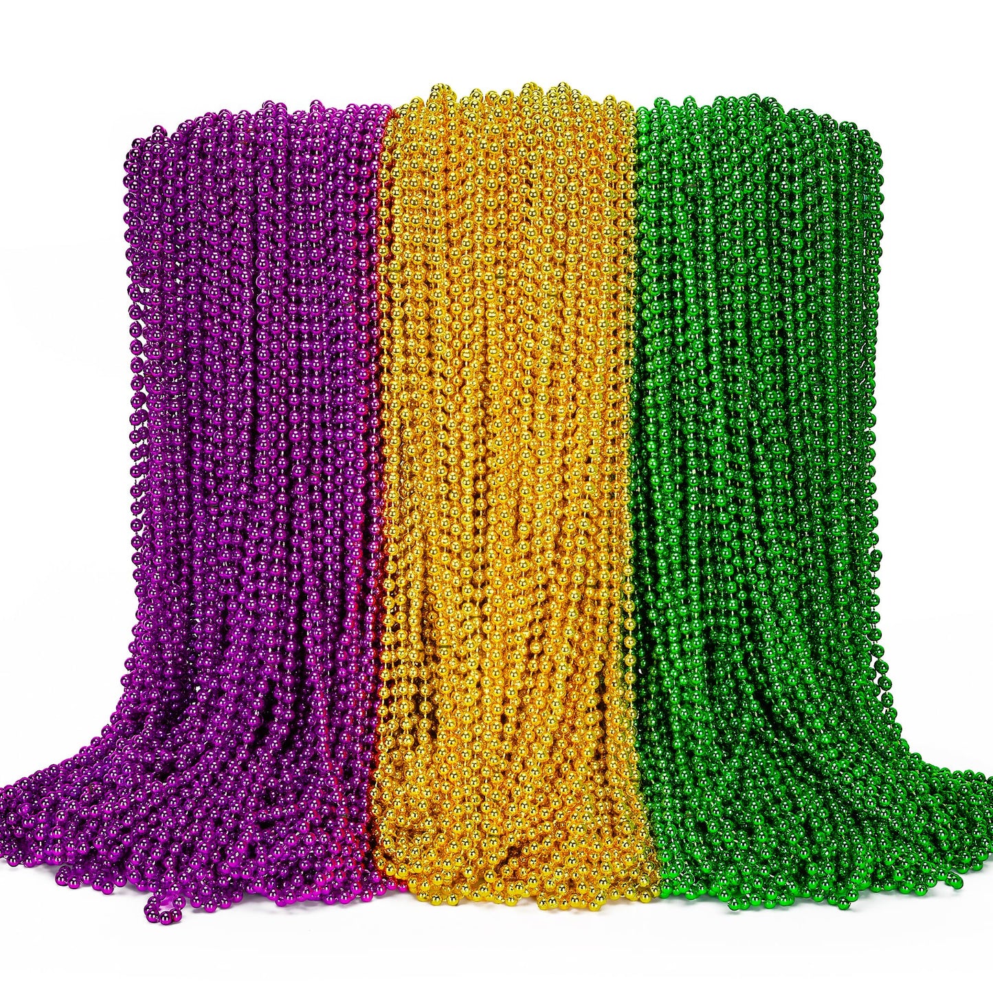144Pcs Mardi Gras Beads, Mardi Gras Green Purple Gold Metallic Beads Necklaces Accessories Bulk, Mardi Gras Beads Necklace Costu