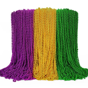 144Pcs Mardi Gras Beads, Mardi Gras Green Purple Gold Metallic Beads Necklaces Accessories Bulk, Mardi Gras Beads Necklace Costu