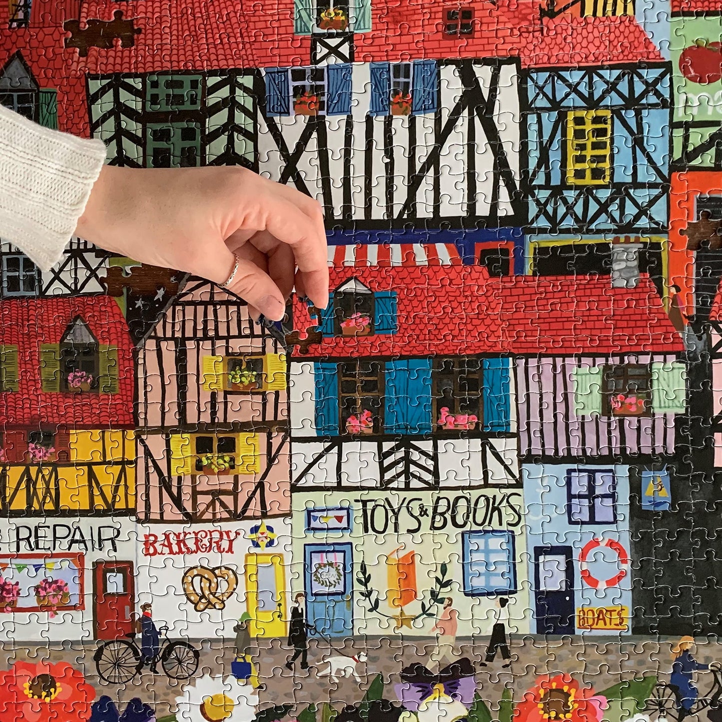 eeBoo: Piece and Love Whimsical Village 1000-piece Square mature-themed Jigsaw Puzzle  Jigsaw Puzzle for mature-themeds and Families  Includes Glossy  Sturdy Pieces and Minimal Puzzle Dust