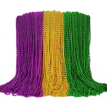 100PCS Mardi Gras Beads, Green Purple Gold Metallic Mardi Gras Beads Necklaces Accessories Bulk, Mardi Gras Carnival Beads Neckl