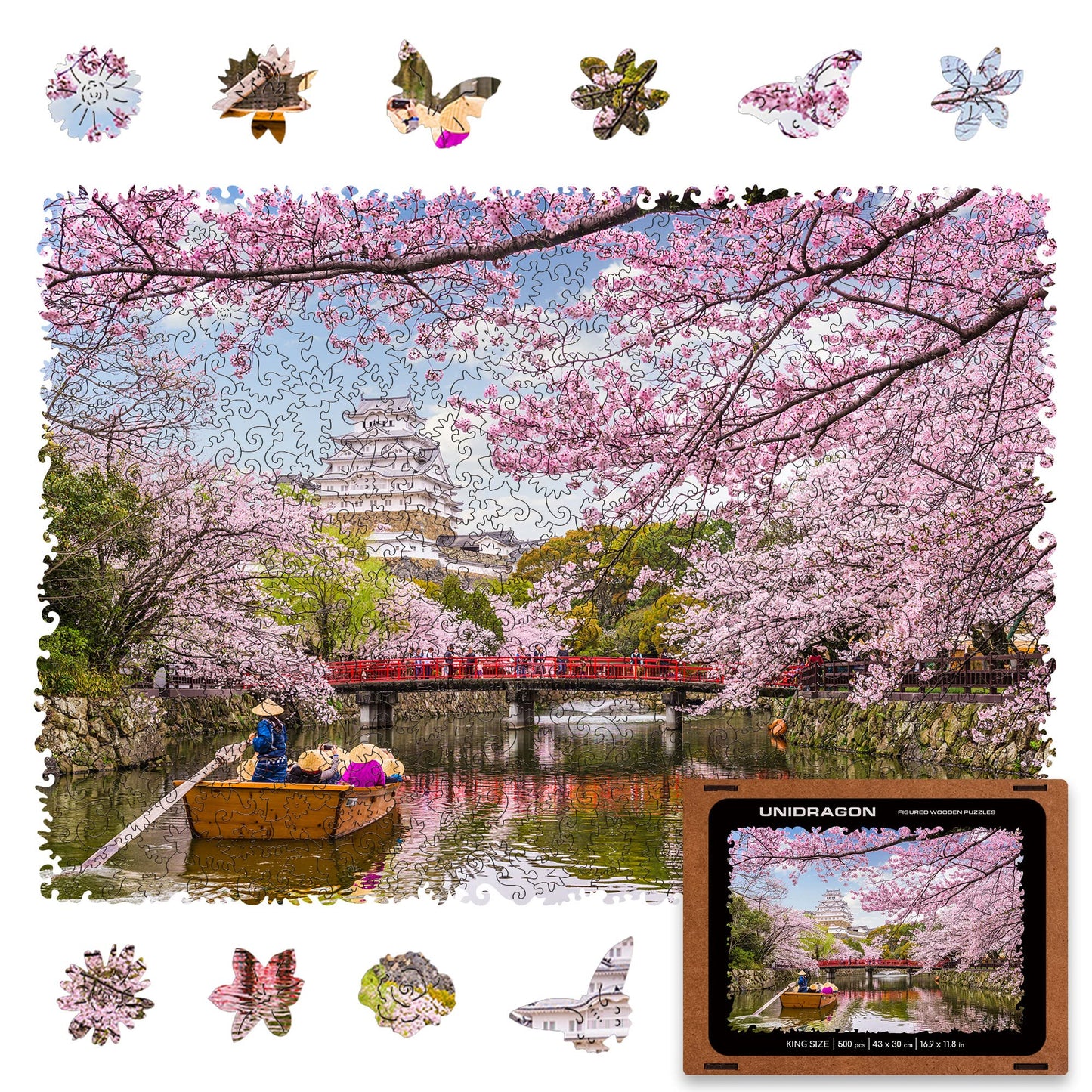 Unidragon Original Wooden Jigsaw Puzzles - Nature Sakura, 500 Pcs, King Size 16.9'X11.8', Beautiful Gift Package, Unique Shape Best Gift For Adults And Kids
