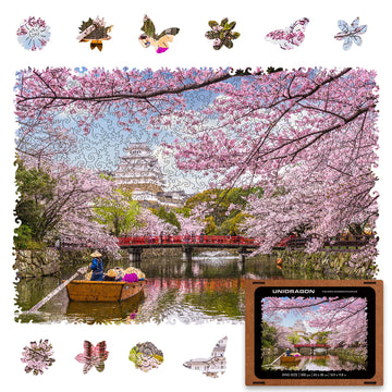 Unidragon Original Wooden Jigsaw Puzzles - Nature Sakura, 500 Pcs, King Size 16.9'X11.8', Beautiful Gift Package, Unique Shape Best Gift For Adults And Kids