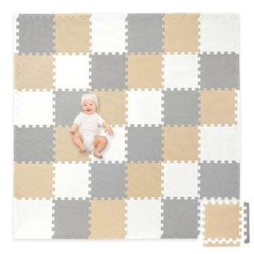 Play Platoon Non-Toxic Foam Puzzle Floor Mat, Comfortable, Extra Thick, Cushiony Exercise And Play Mat For Toddlers, Kids & Adults, 36 Tiles (12'X12'), Warm Grey/Cream/Sand