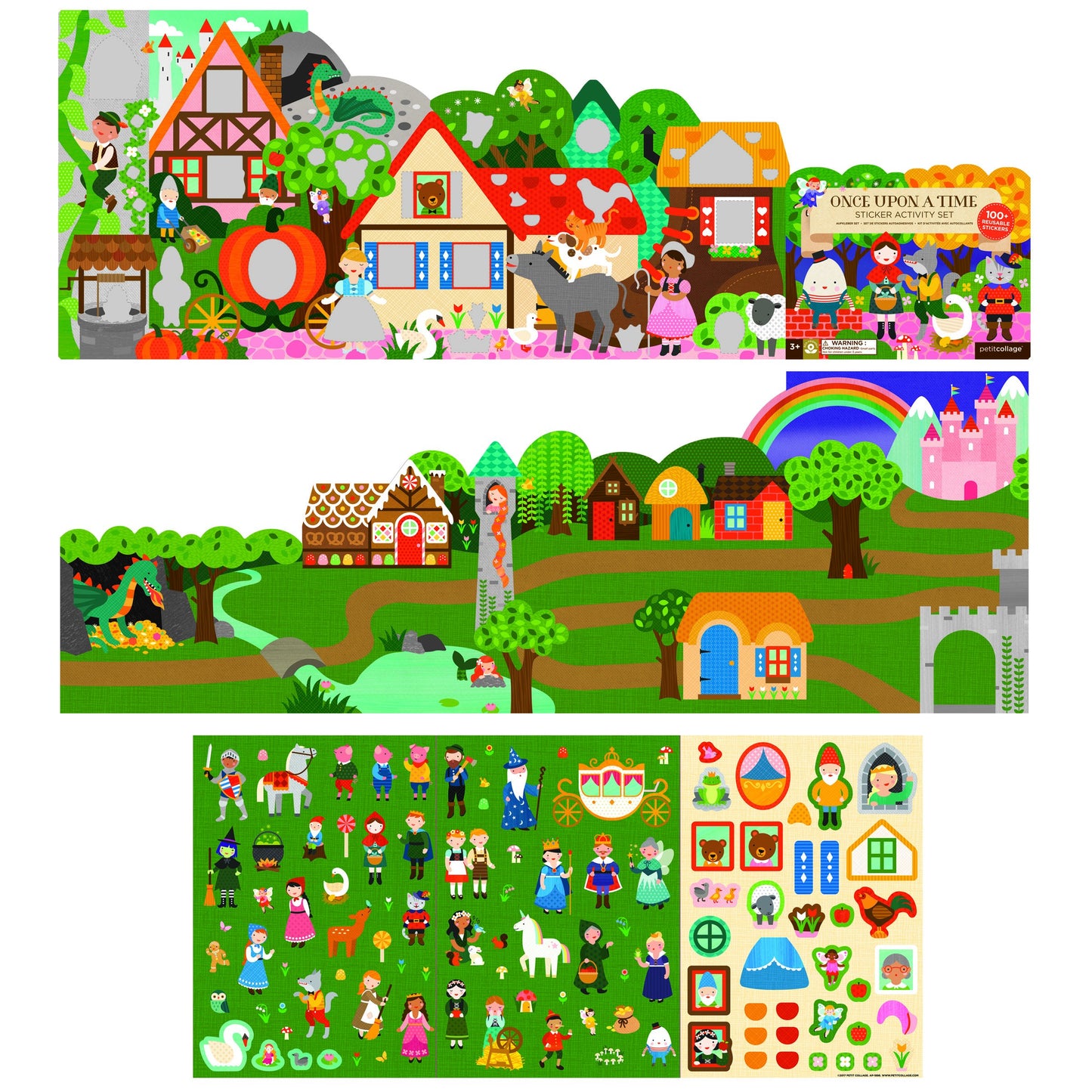 Petit Collage Sticker Activity Book, Once Upon A Time - Giant Fold Out Sticker Book for Kids, Includes Over 100 Reusable Sticker